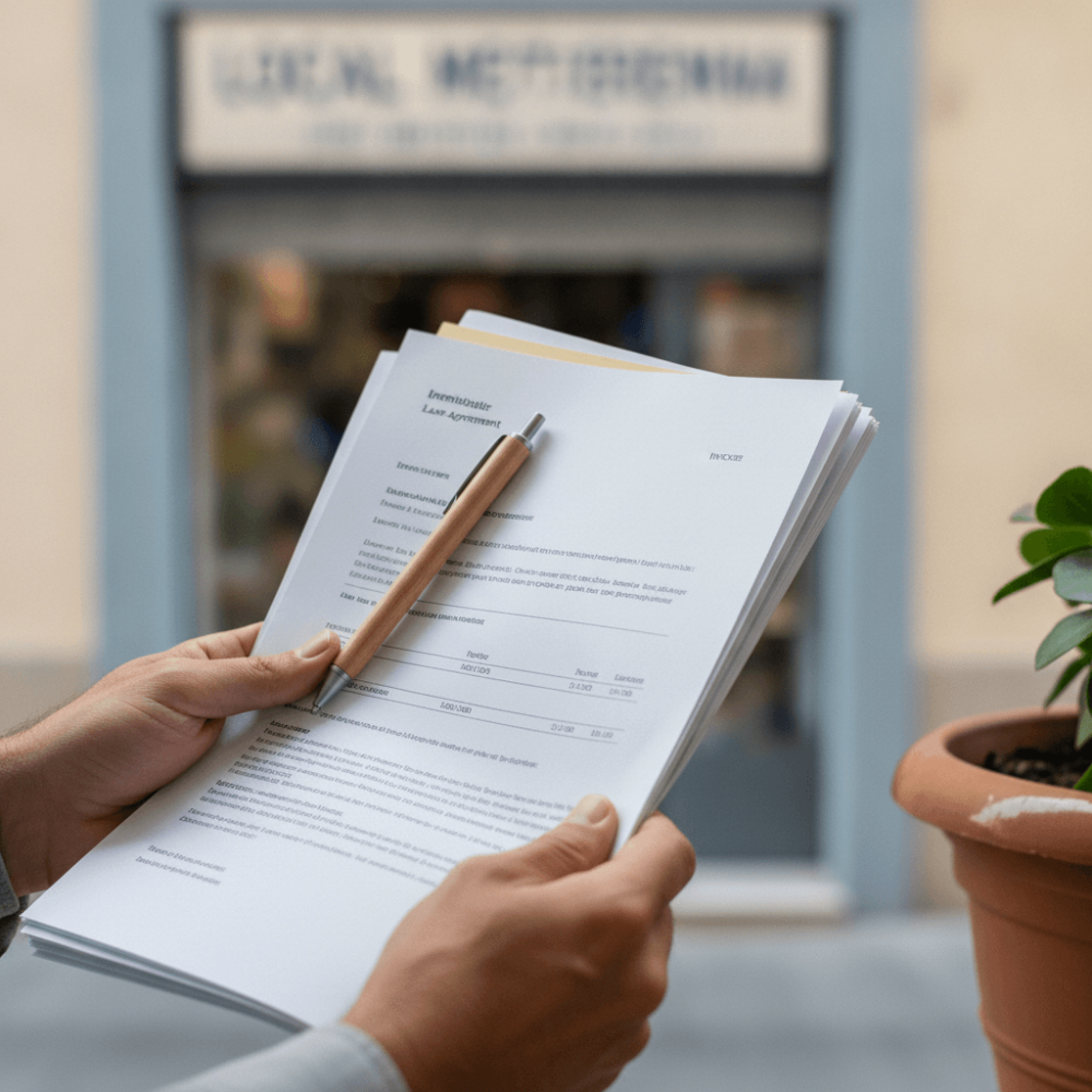 mains tenant des documents justificatifs pour le rétablissement d'une fiche google business profile devant une boutique locale